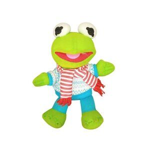 Vintage 80s Kermit The Frog Plush Toy In Winter Outfit With Festive Scarf & Swea